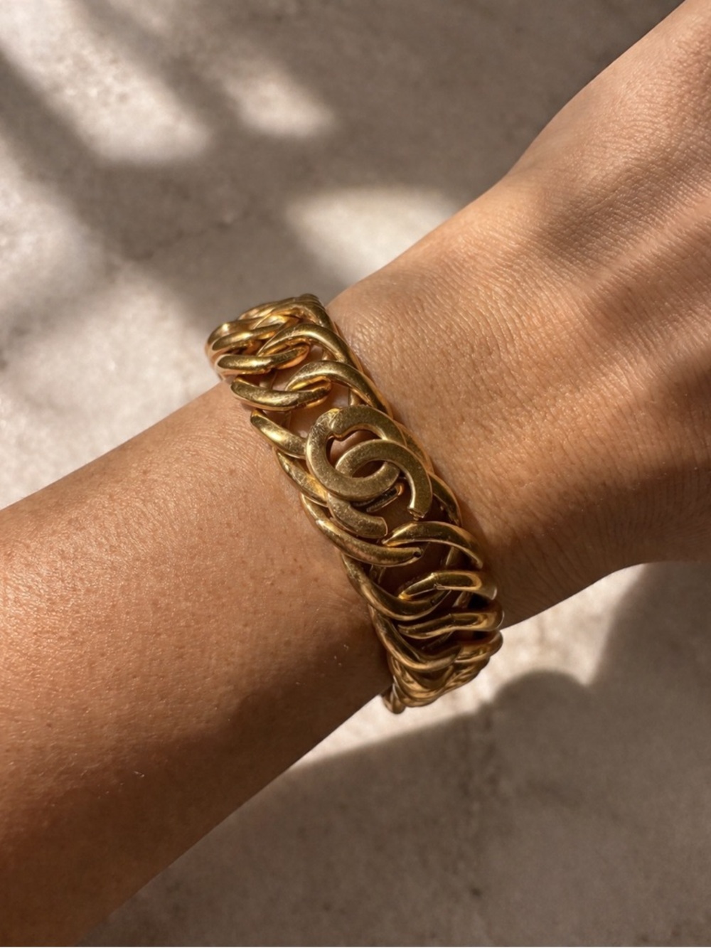 Vintage Chanel CC Chain Bangle Bracelet Gold Plated Made in France
